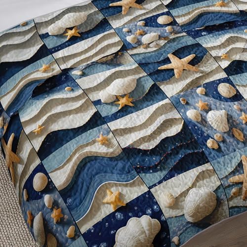 QOOMO Coastal Quilt Set Twin Size 3 Piece