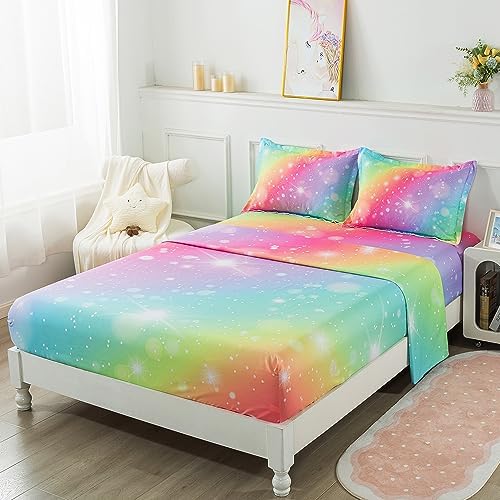 ADASMILE A S Rainbow Fitted Bed Sheet Set for Kids 1