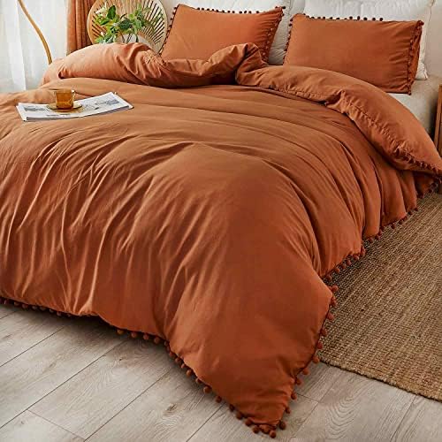 ETDIFFE Burnt Orange Duvet Cover Set Queen Size 3pc