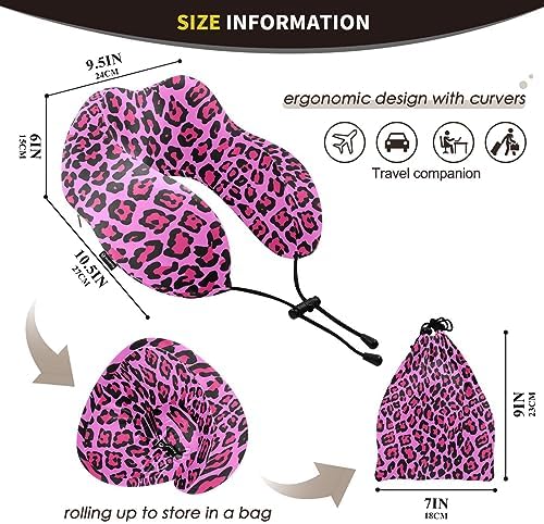 Sletend Pink Leopard Print Travel Neck Pillow