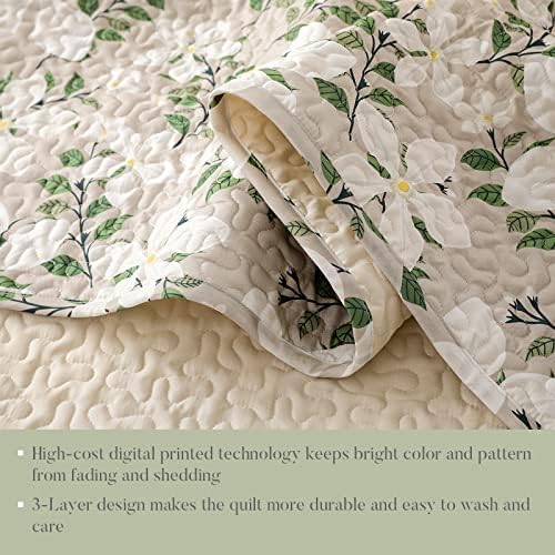 Whale Flotilla Reversible Floral Quilt Set Full Queen WhiteBone