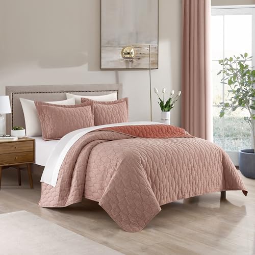 Chic Home Nyla 3-Piece Queen Quilt Set - Brick Red Hexagon Pattern