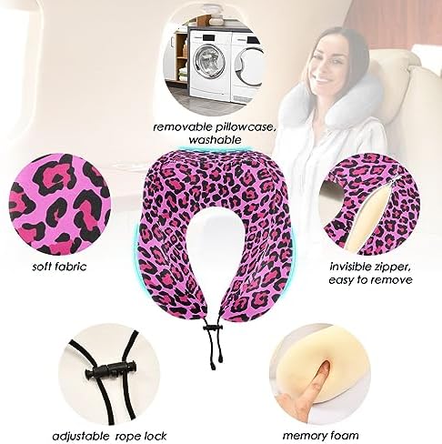 Sletend Pink Leopard Print Travel Neck Pillow