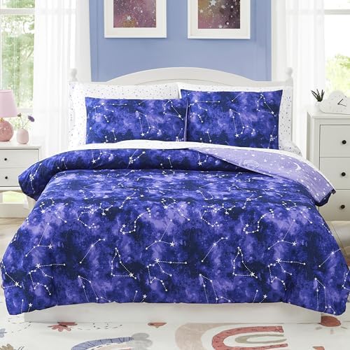 Twin Kids Comforter Set with Glow in the Dark Galaxy Design