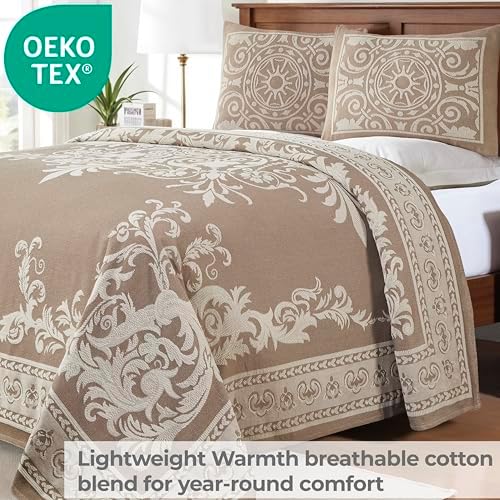 Superior Cotton Blend 3-Piece Bedspread Set Queen Taupe