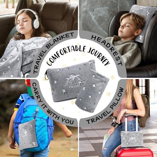 HWING Travel Blanket with Bag - Glow in The Dark Stars Pillow Set