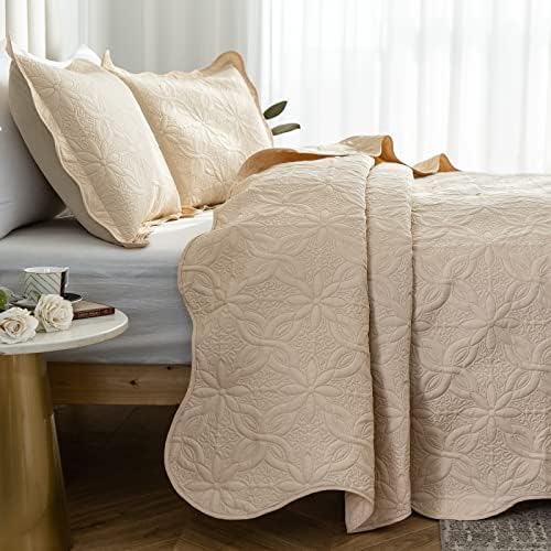 Auemtyn King Size Quilt Set 3 Pieces Floral Pattern
