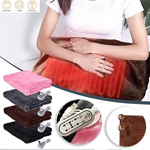 USB Heated Flannel Throw Blanket 3 Heat Levels Auto Off Gray