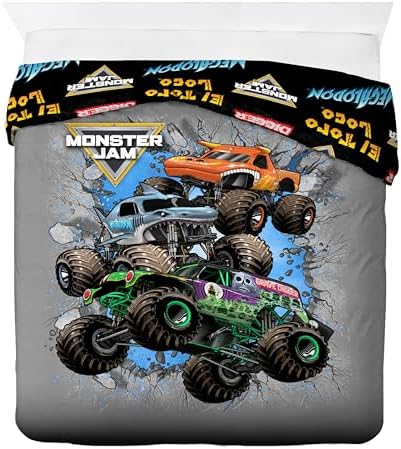 Jay Franco Duvet Cover Set Monster Jam Kids Bedding 3 Piece Grey