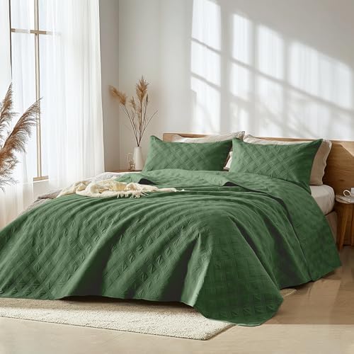 Inron Quilt Set Queen Size Olive Green Microfiber Ultrasonic Full Bedspreads