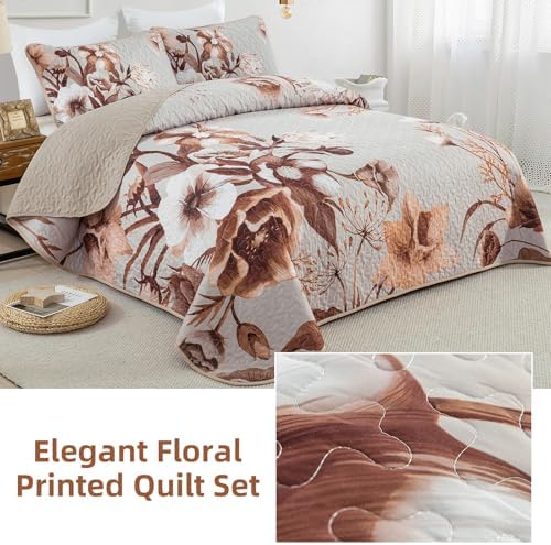 Drucon Boho Floral Quilt Set Queen 3 Piece