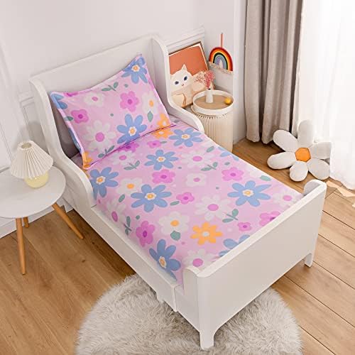 KWLOVER 2PC Purple Flower Print Bed Sheet and Pillowcases Set