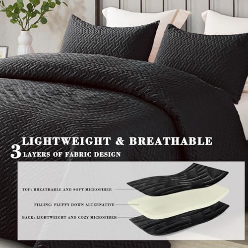 Exclusivo Mezcla Full Queen Quilt Set with Basket Weave Pattern Black