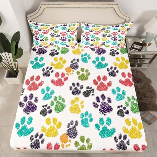 Feelyou Pup Dog Paw Print Sheet Set King Size