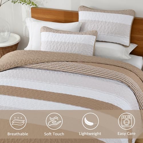 Dinjoy Boho Taupe Quilt Set Queen Size 3 Pieces