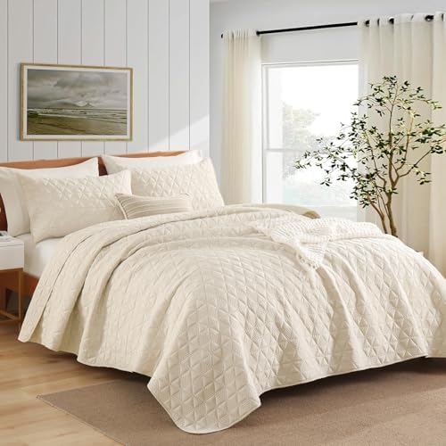 DJY Beige Queen Quilt Set with Pillow Shams