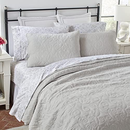 Laura Ashley Felicity Quilt Set - King 100 Cotton Soft Grey