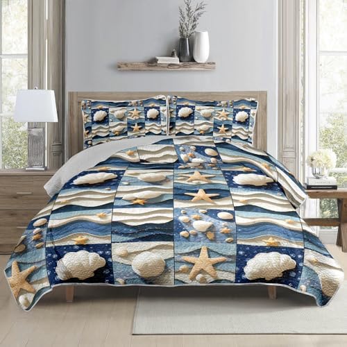 QOOMO Coastal Quilt Set Twin Size 3 Piece