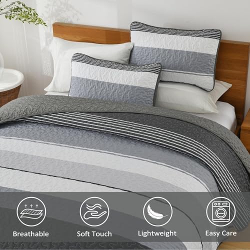 Dinjoy Black and White Striped King Size Quilt Set
