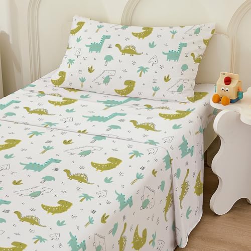 Bedmoon Dinosaur Print Twin Bed Sheet Set for Kids