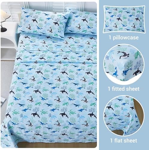 Viviland 3-Piece Kids Blue Ocean Twin Sheet Set