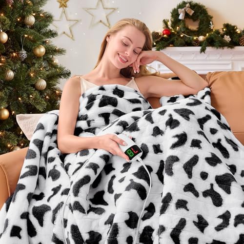 RUJIPO Cow Print Heated Electric Blanket Twin