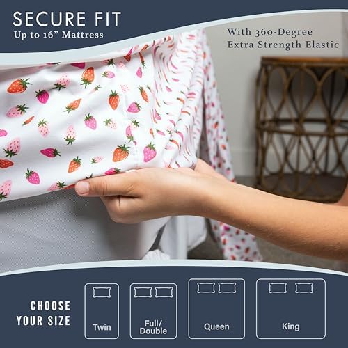 Strawberries Kids Full Size Bed Sheet Set 4 Piece