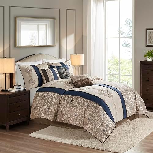 Madison Park 7-Piece Comforter Set Navy Queen