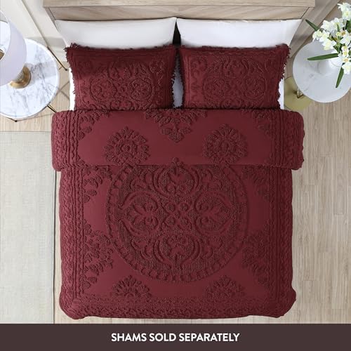 Beatrice Home Fashions Medallion Chenille Bedspread Queen Burgundy 1