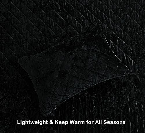 Chezmoi Lux Black Velvet Quilt King Set