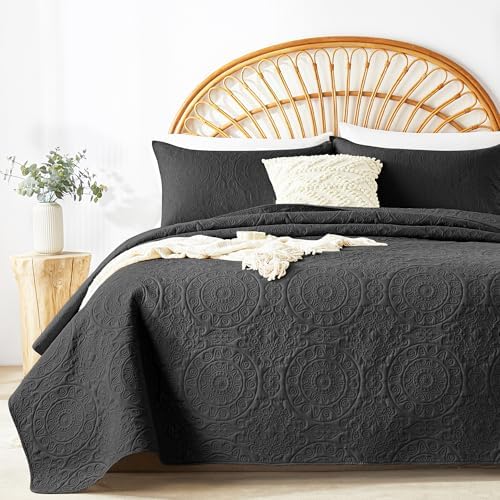 WURUIBO Black Quilt Set Queen Size Bedding