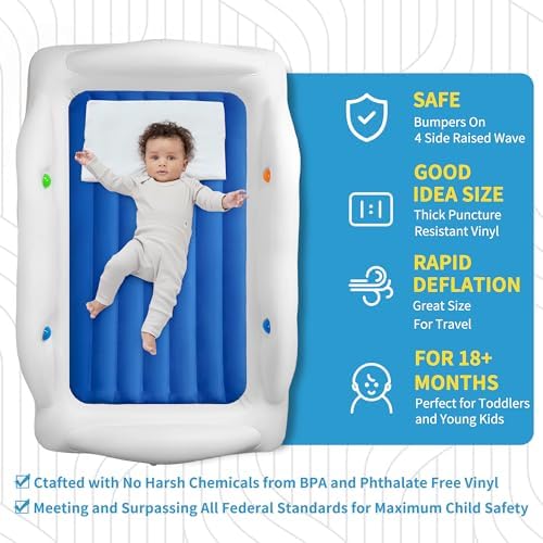 JEASONG Portable Inflatable Kids Bed with Safety Sides
