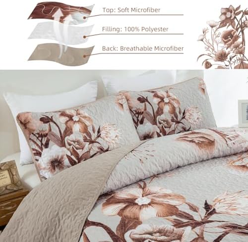 Drucon Boho Floral Quilt Set Queen 3 Piece