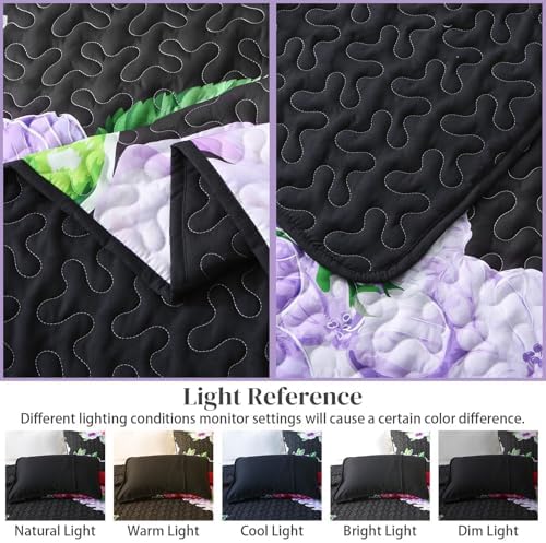 Heymybed Black Floral Queen Quilt Set 3 Pieces