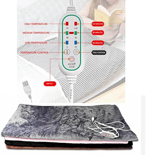 USB Heated Flannel Throw Blanket 3 Heat Levels Auto Off Gray