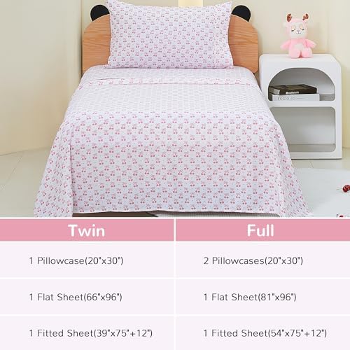 Viviland 3-Piece Pink Cherry Bow Twin Sheet Set