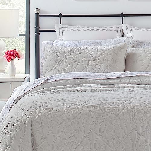 Laura Ashley Felicity Quilt Set - King 100 Cotton Soft Grey