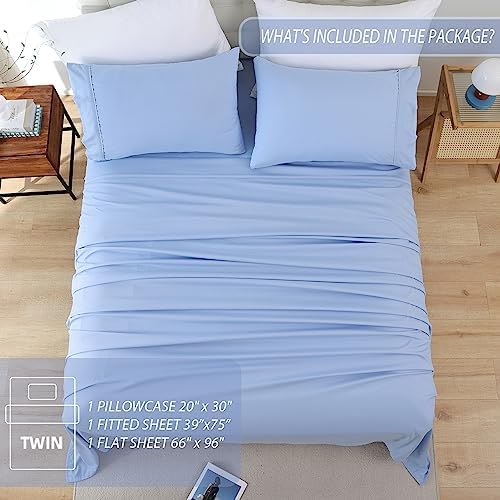 Whitney Home Textile Twin Sheet Set - Sky Blue Luxury Cooling Bedding