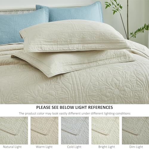 WINLIFE 100 Cotton Quilt Set Full Queen 90x98 Inch Beige
