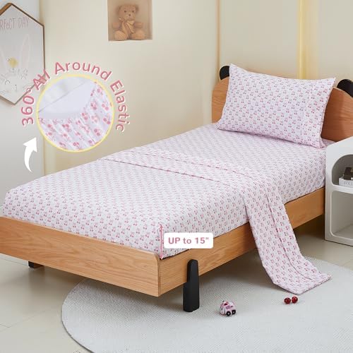 Viviland 3-Piece Pink Cherry Bow Twin Sheet Set