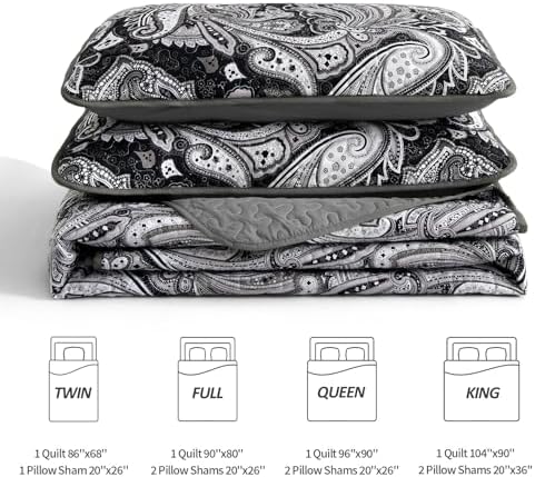 DJY Black Paisley Quilt Set 3 Piece Full Size 1