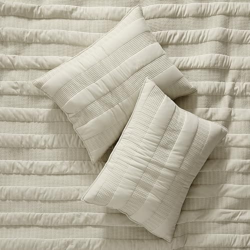HomeSerene Beige Striped King Quilt Set
