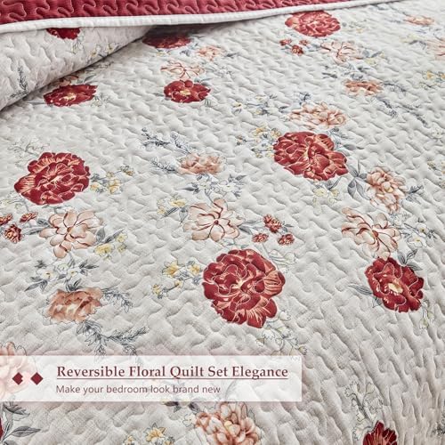 Shxime Floral Quilt Set 3 Pieces Queen Size