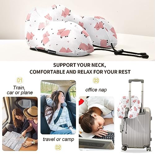 Cute Pig Cartoon Travel Neck Pillow with Storage Bag