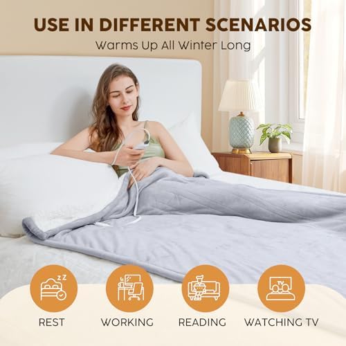 HYLEORY Heated Throw Blanket with 3 Heat Levels and 4H Timer