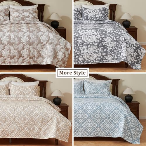 EVENHUG Reversible Leaf Cotton Quilt Set King Size