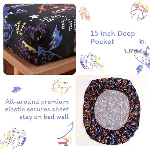 JSD Black Gaming Sheet Set Twin Size 3 Piece