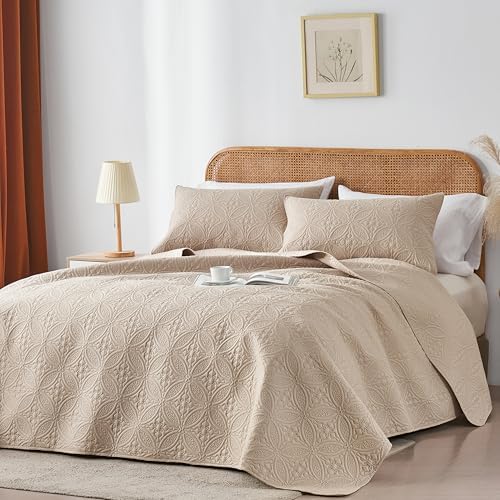 WURUIBO Full Queen Quilt Set Beige Microfiber