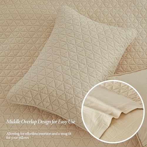 SimpleOpulence Cotton Quilt Set Queen Size Khaki 3-Piece