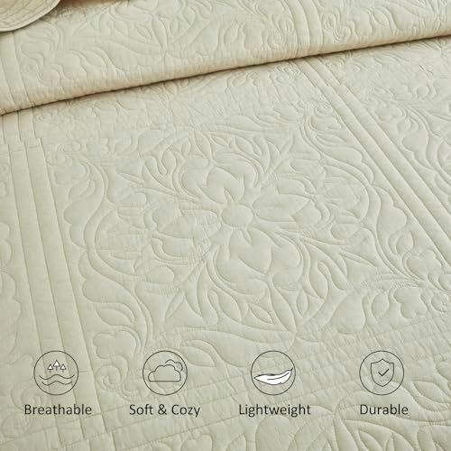 WINLIFE 100 Cotton Quilt Set Full Queen 90x98 Inch Beige